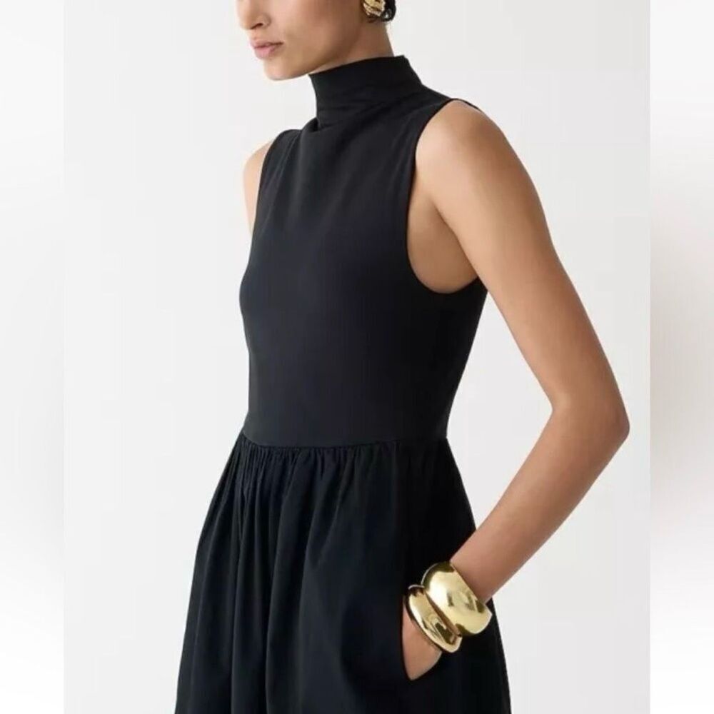 J.Crew Fitted Knit Mockneck Dress with Poplin Skirt - Black Size XS NWT BY263 - Picture 2 of 13